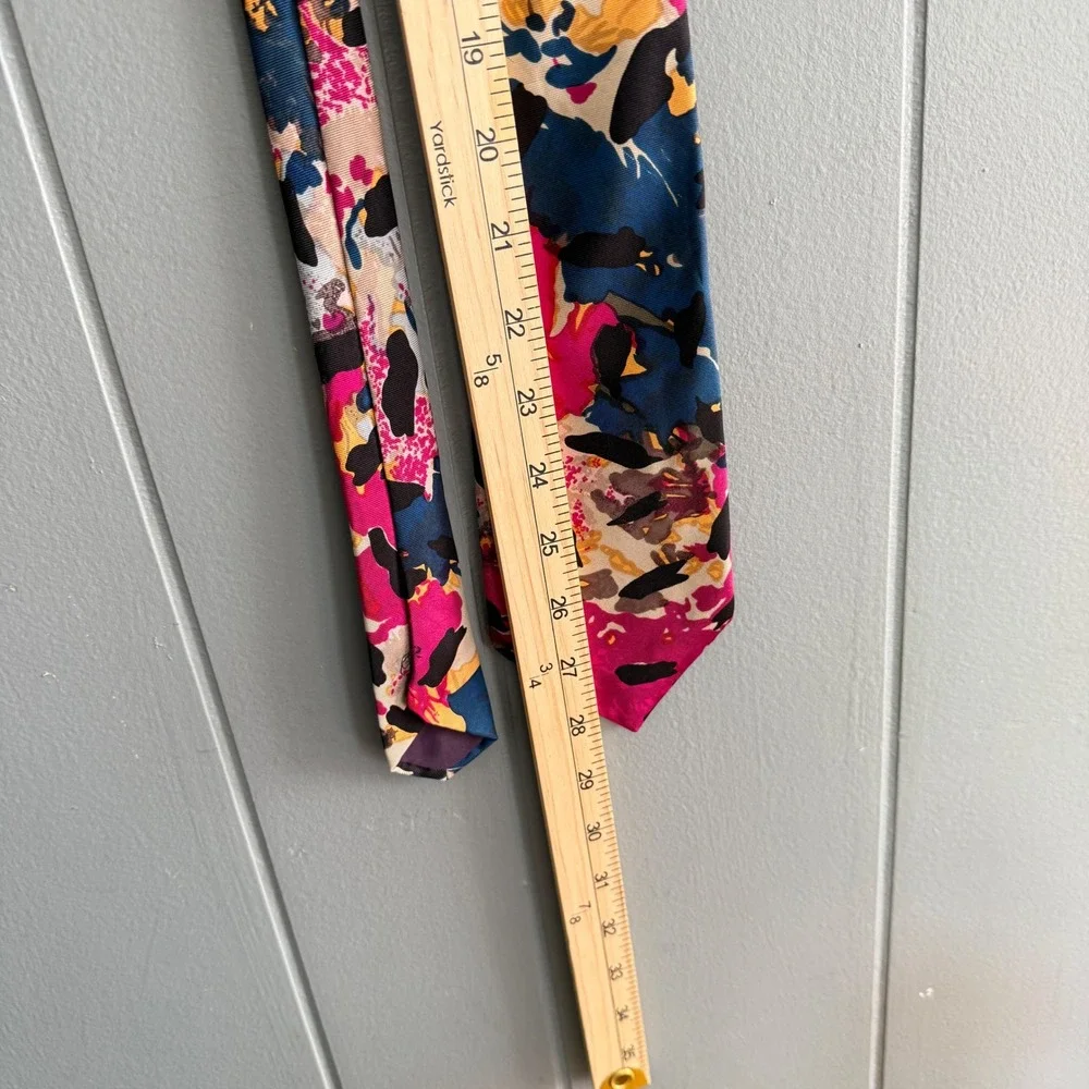 Hardy Amies Savile Row Silk Tie Vintage 80s Abstract Floral Pink Blue Gold Black